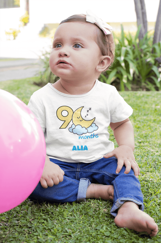 Custom Name Nine Month Moon Half Sleeves T-Shirt For Girls -FunkyTeesClub