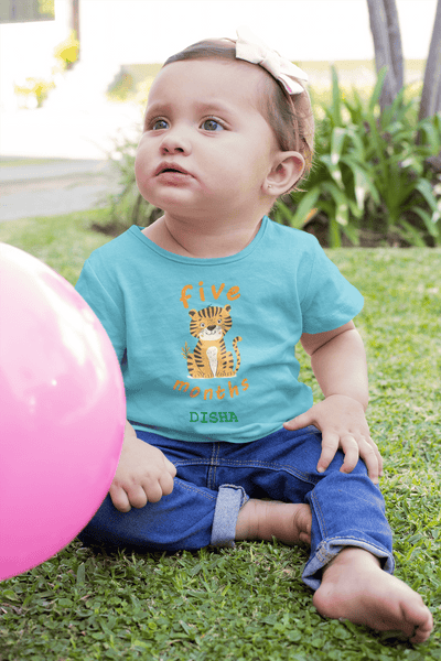 Custom Name Five Month Birthday Half Sleeves T-Shirt For Girls -FunkyTeesClub
