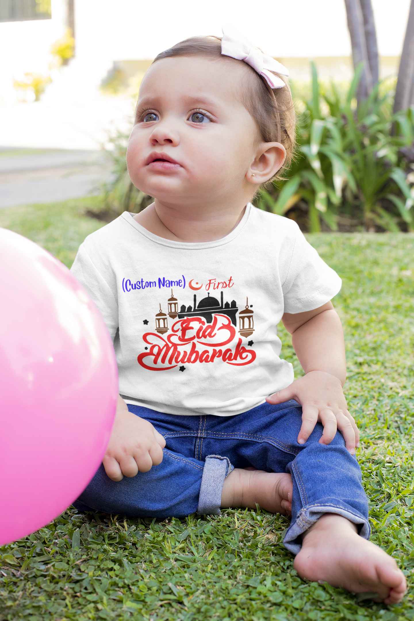 Customize Name First Eid Half Sleeves T-Shirt For Girls -FunkyTeesClub