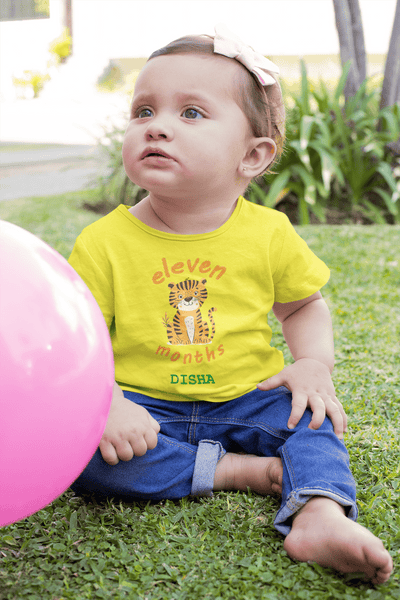 Custom Name Eleven Month Birthday Half Sleeves T-Shirt For Girls -FunkyTeesClub