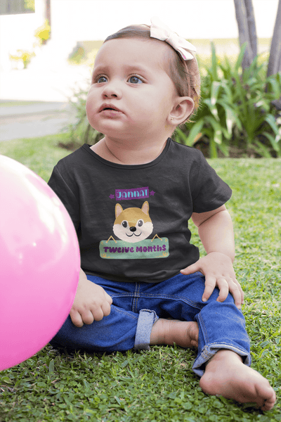 Custom Name Twelve Month Birthday Cute Half Sleeves T-Shirt For Girls -FunkyTeesClub