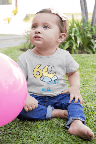 Custom Name Six Month Moon Half Sleeves T-Shirt For Girls -FunkyTeesClub