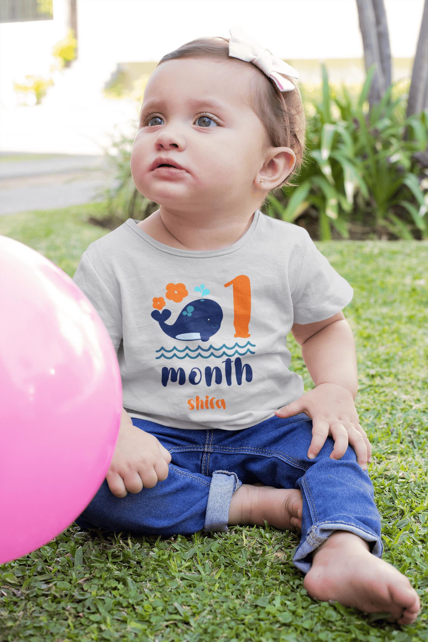 Custom Name First Month Birthday Half Sleeves T-Shirt For Girls -FunkyTeesClub