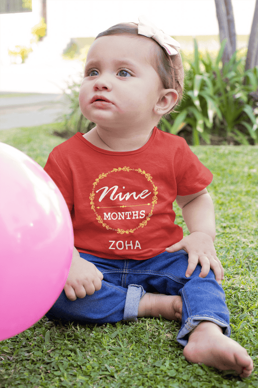 Custom Name Nine Month Birthday Half Sleeves T-Shirt For Girls -FunkyTeesClub