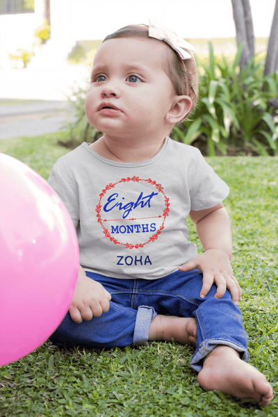 Custom Name Eight Month Birthday Half Sleeves T-Shirt For Girls -FunkyTeesClub