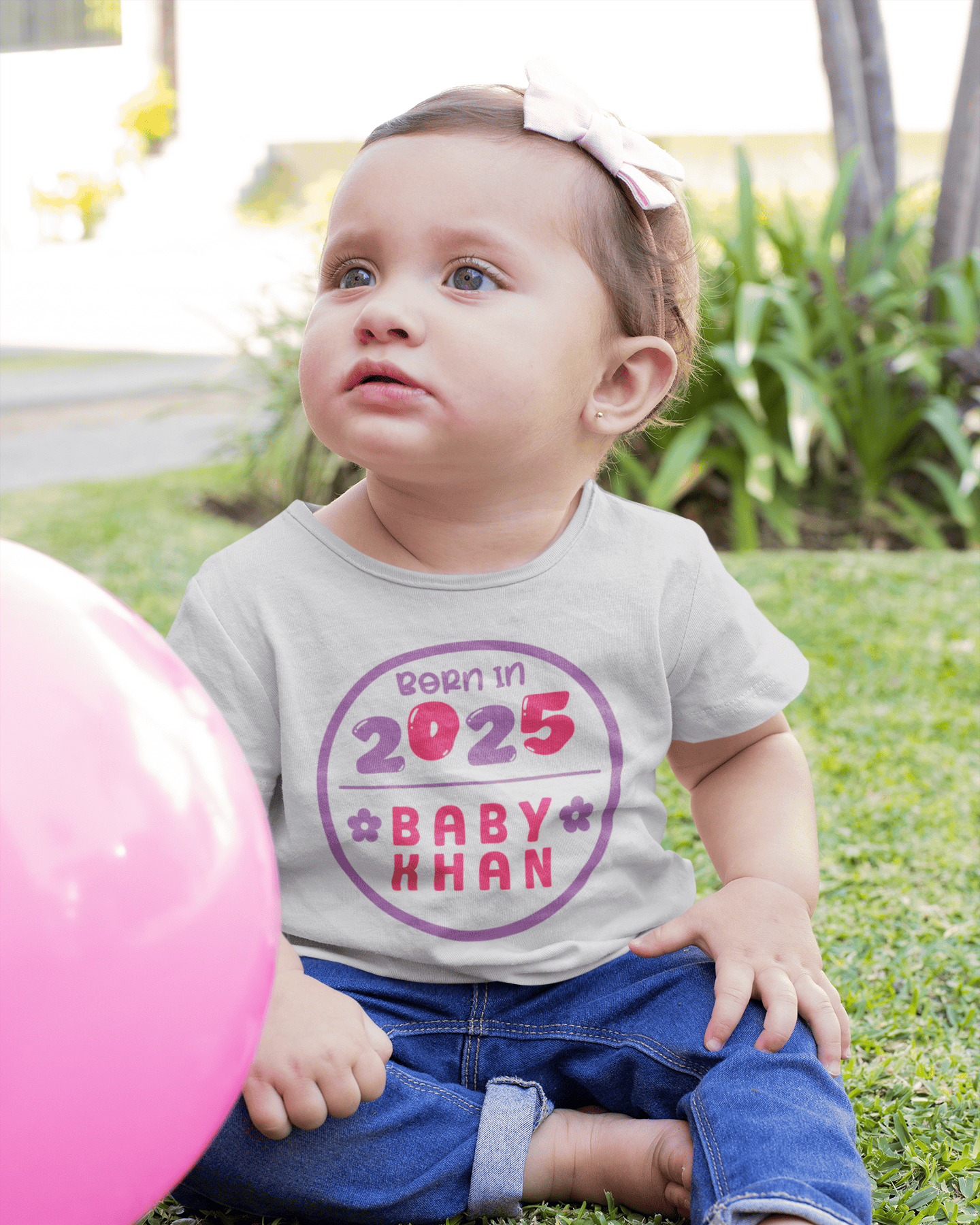 Custom Name Baby Surname And Year New Born Half Sleeves T-Shirt For Girls -FunkyTeesClub