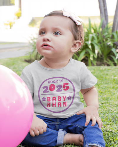 Custom Name Baby Surname And Year New Born Half Sleeves T-Shirt For Girls -FunkyTeesClub