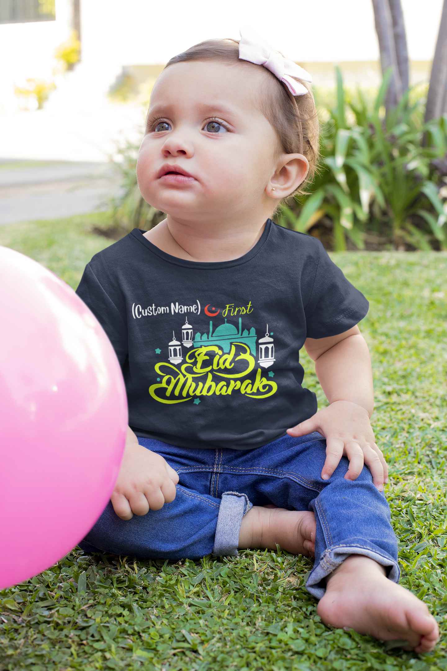 Customize Name First Eid Half Sleeves T-Shirt For Girls -FunkyTeesClub