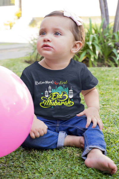 Customize Name First Eid Half Sleeves T-Shirt For Girls -FunkyTeesClub