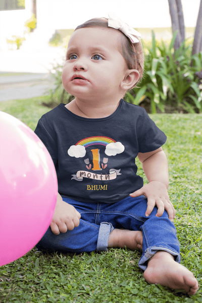 Custom Name First Month Birthday Half Sleeves T-Shirt For Girls -FunkyTeesClub
