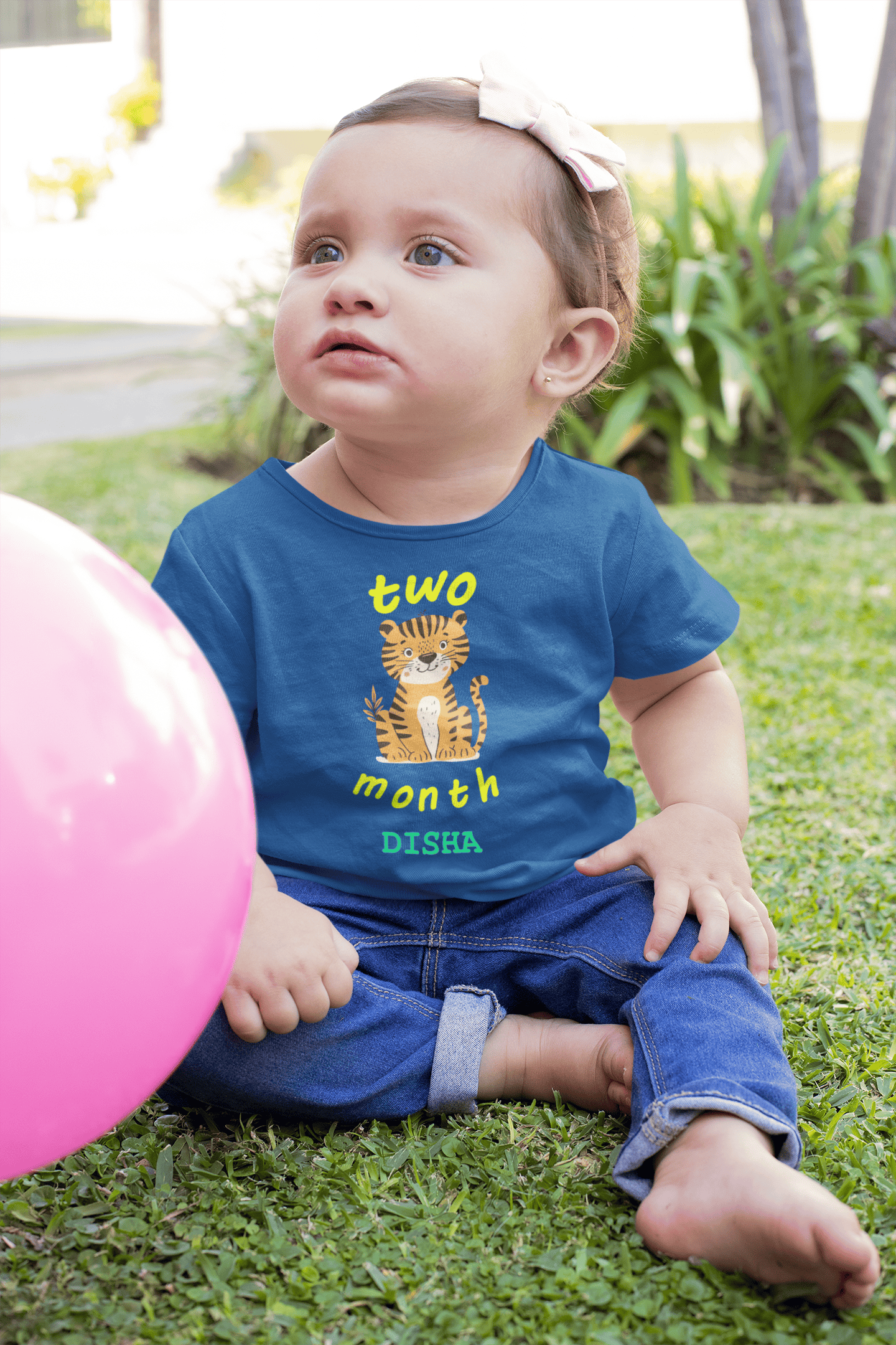 Custom Name Two Month Birthday Half Sleeves T-Shirt For Girls -FunkyTeesClub
