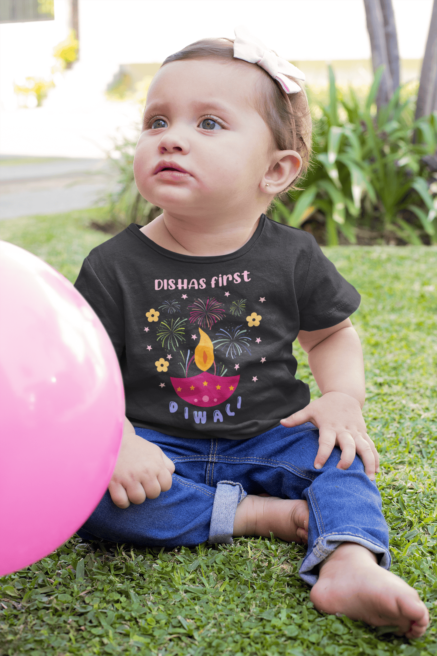 Custom Name First Diwali Celebrations Diwali Half Sleeves T-Shirt For Girls -FunkyTeesClub