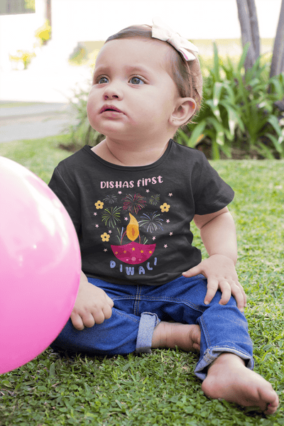 Custom Name First Diwali Celebrations Diwali Half Sleeves T-Shirt For Girls -FunkyTeesClub