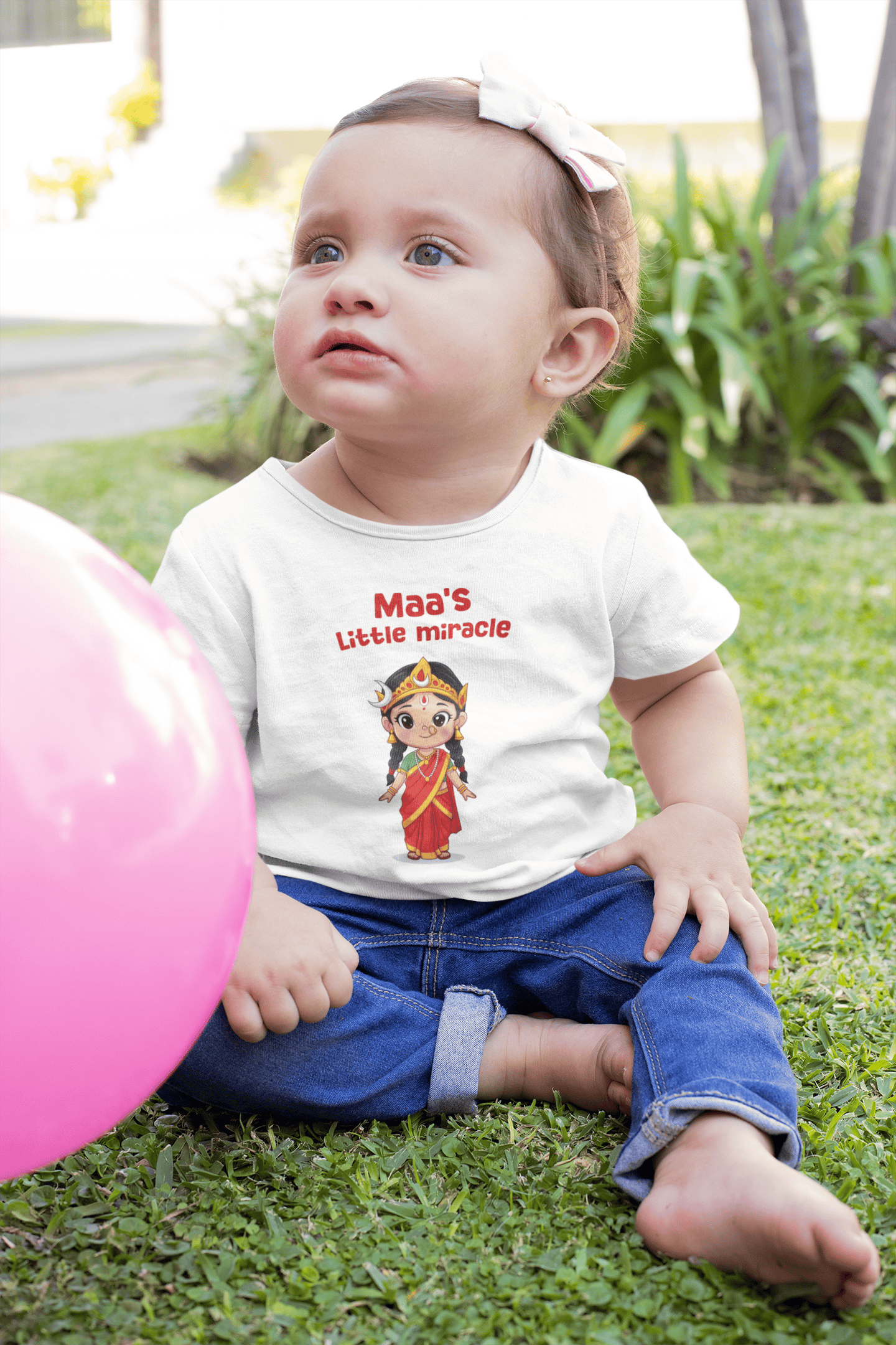 Maa's Little Miracle Navratri Half Sleeves T-Shirt For Girls -FunkyTeesClub