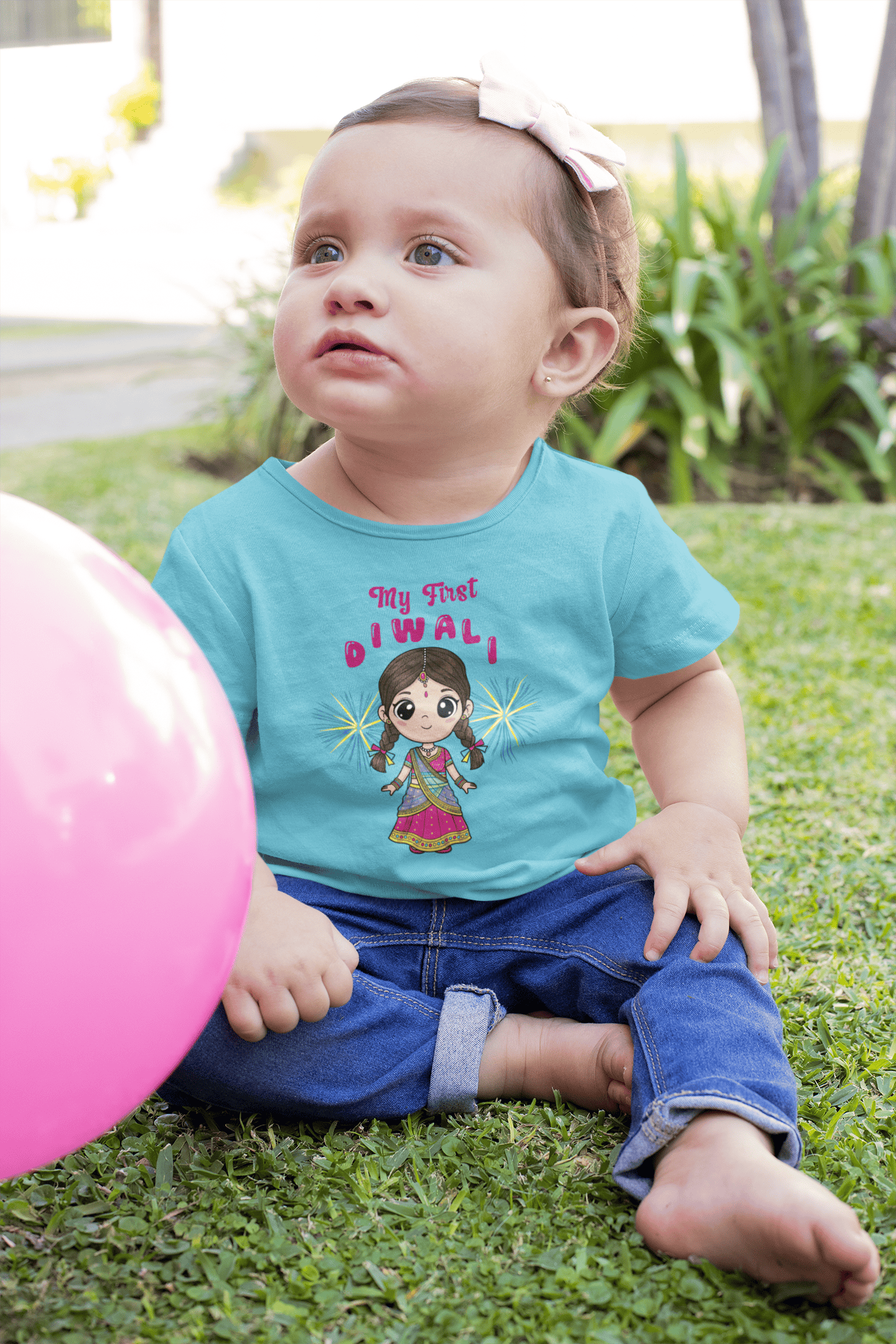 My First Diwali Cute Half Sleeves T-Shirt For Girls -FunkyTeesClub