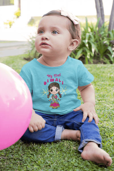 My First Diwali Cute Half Sleeves T-Shirt For Girls -FunkyTeesClub