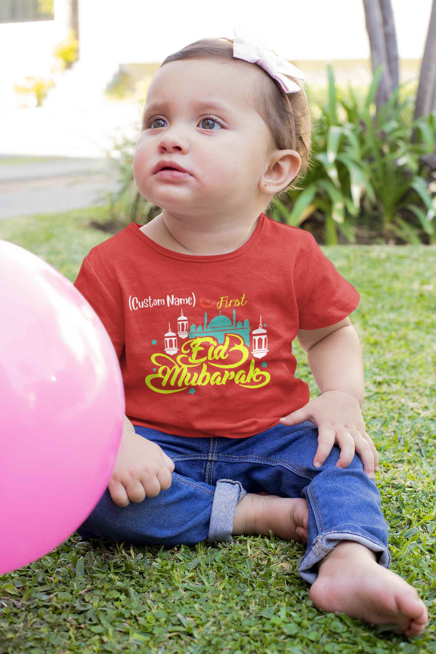 Customize Name First Eid Half Sleeves T-Shirt For Girls -FunkyTeesClub
