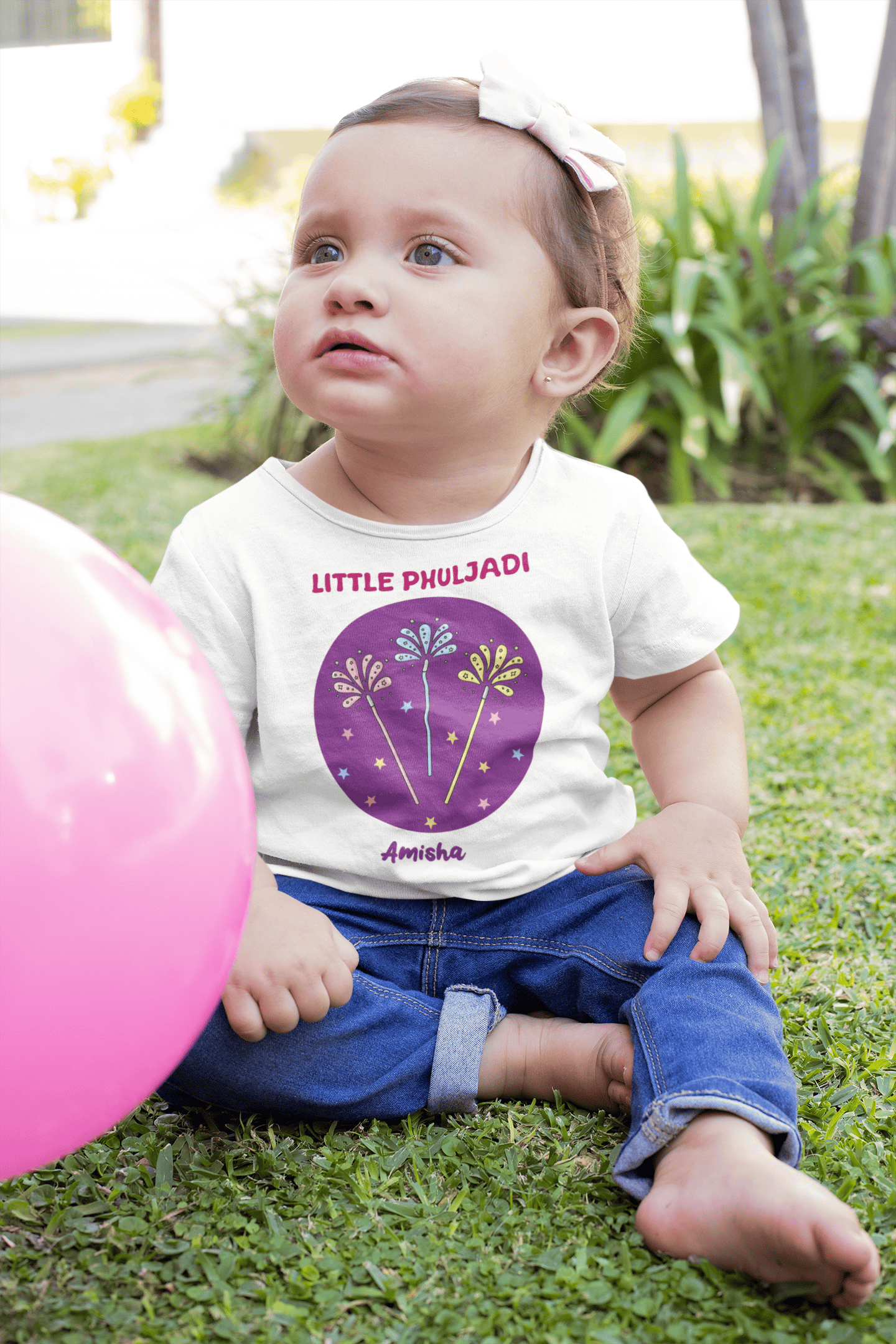 Custom Name Little Phuljadi Diwali Half Sleeves T-Shirt For Girls -FunkyTeesClub