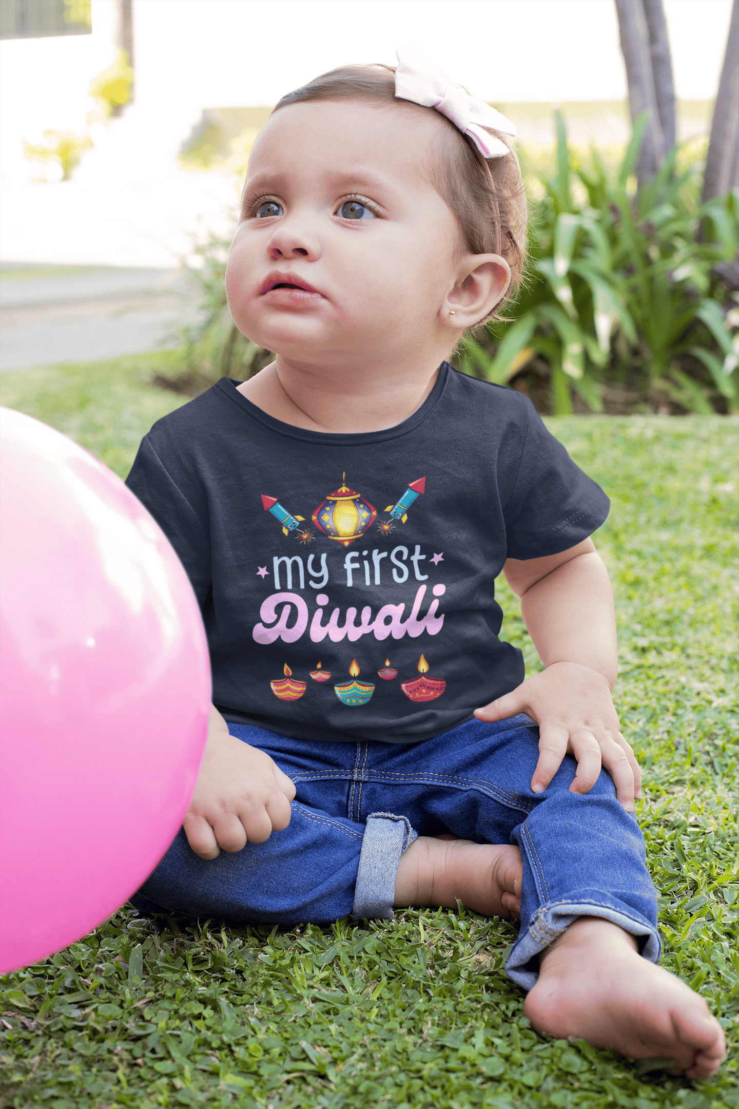 My First Diwali Fun Diwali Half Sleeves T-Shirt For Girls -FunkyTeesClub
