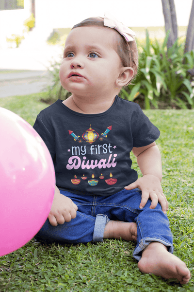 My First Diwali Fun Diwali Half Sleeves T-Shirt For Girls -FunkyTeesClub