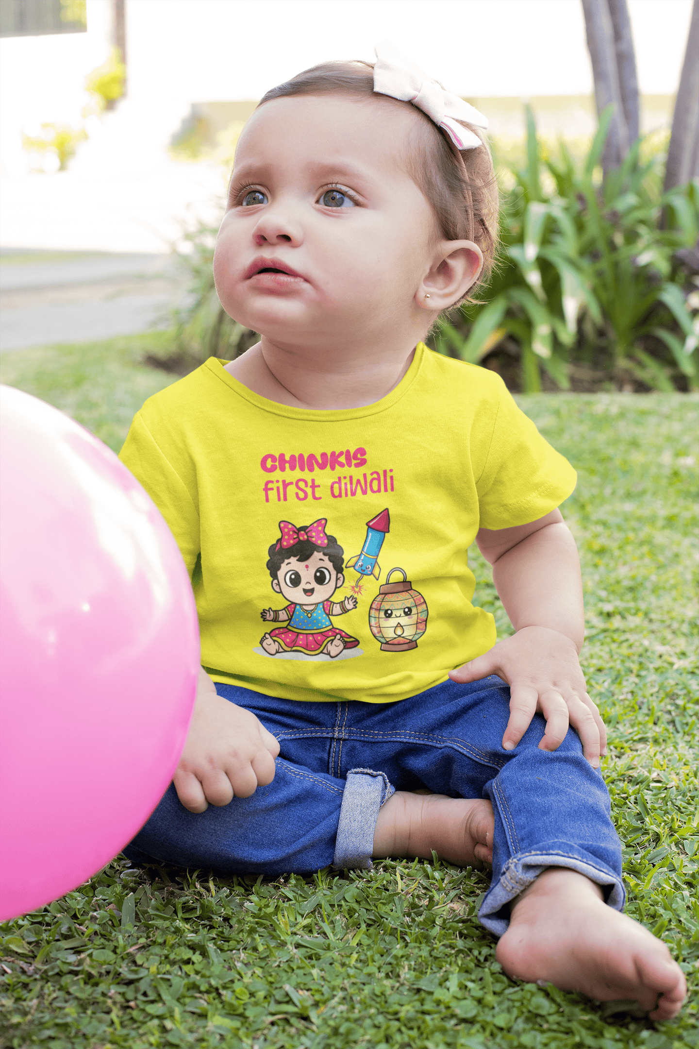 Custom Name My First Diwali Cute Diwali Half Sleeves T-Shirt For Girls -FunkyTeesClub