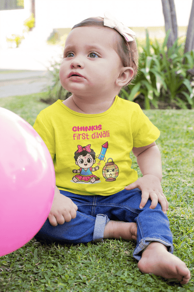 Custom Name My First Diwali Cute Diwali Half Sleeves T-Shirt For Girls -FunkyTeesClub