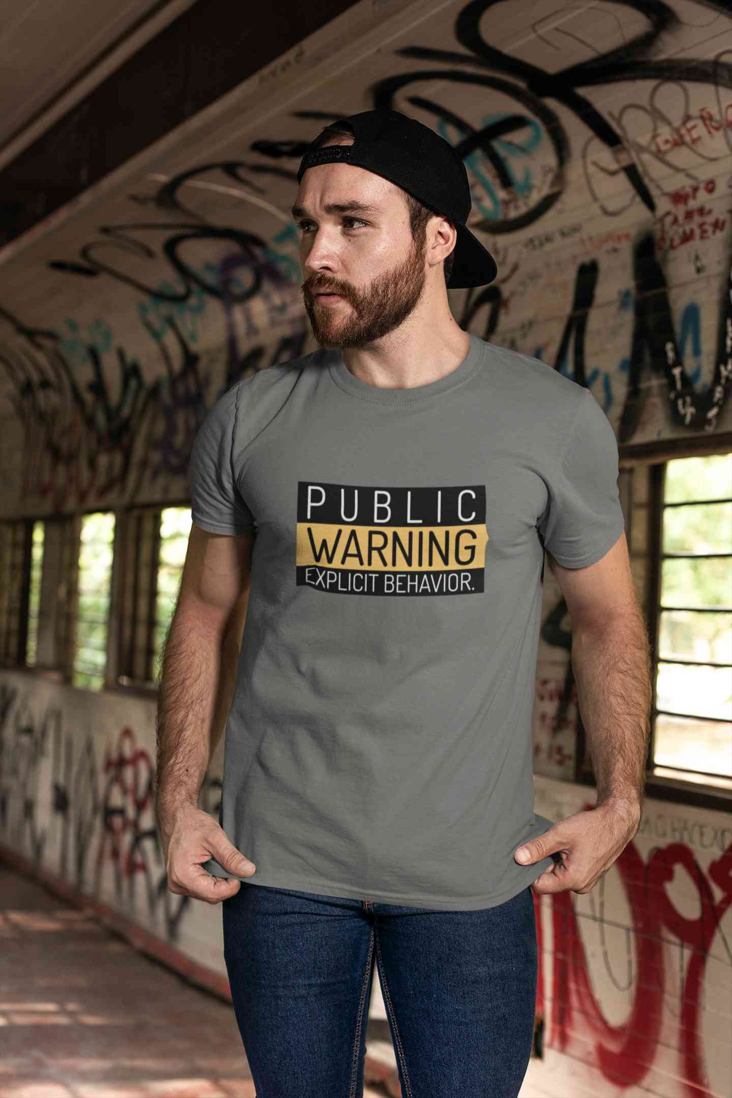 Public Warning Quotes Mens Half Sleeves T-shirt- FunkyTeesClub