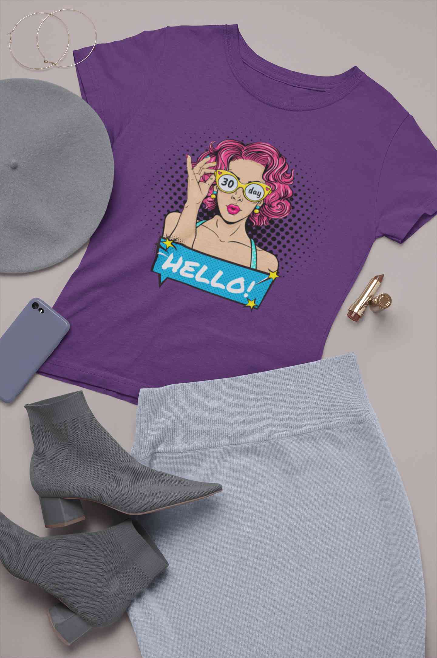 Hello Pop Art Girls Retro Illustration Women Half Sleeves T-shirt- FunkyTeesClub