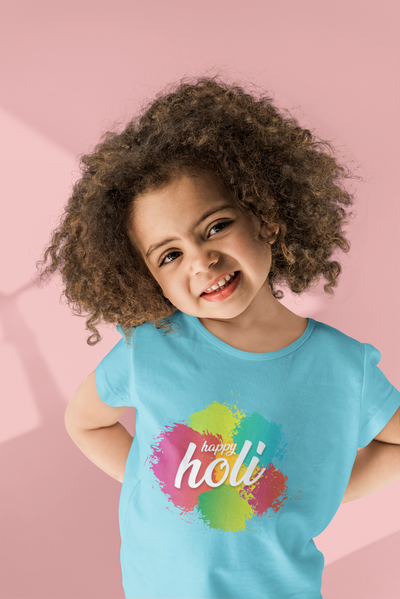 Happy Holi Half Sleeves T-Shirt For Girls -FunkyTeesClub