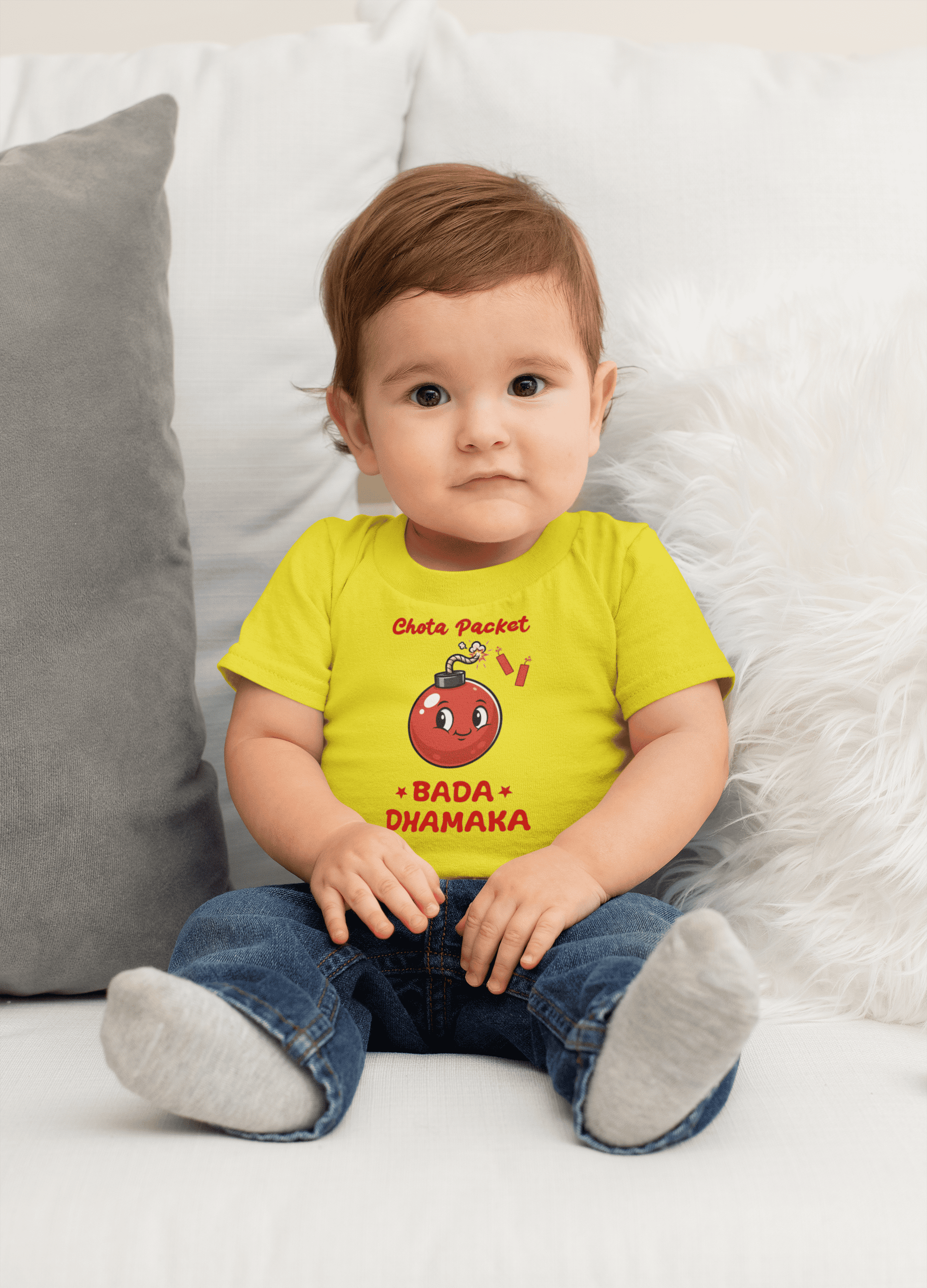Chota Packet Bada Dhamaka Diwali Half Sleeves T-Shirt for Boys -FunkyTeesClub
