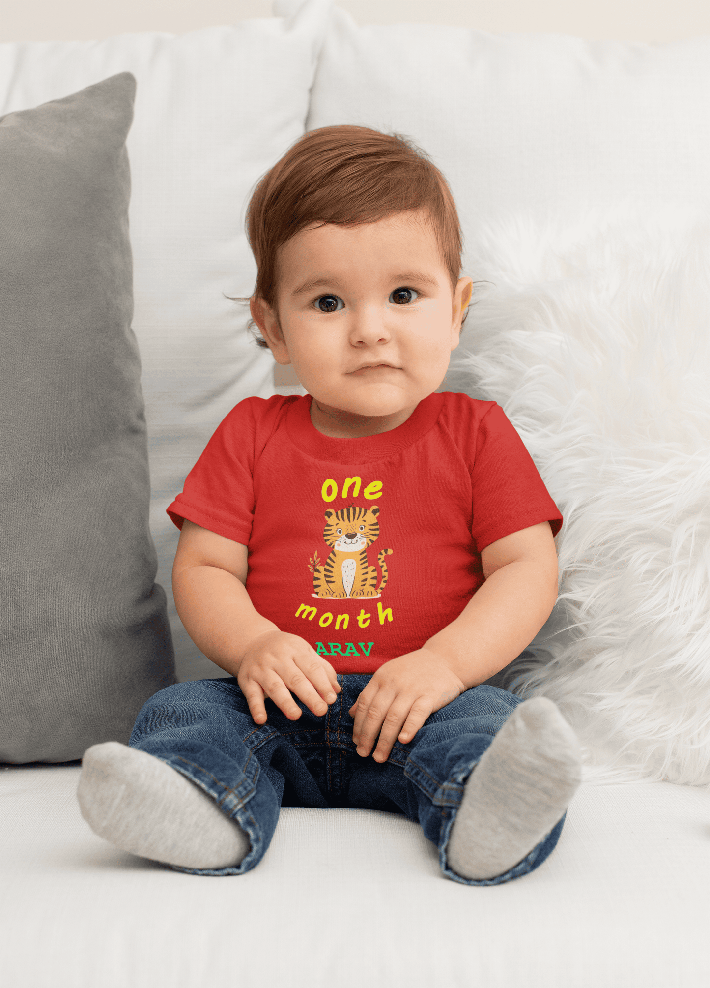 Custom Name One Month Birthday Half Sleeves T-Shirt for Boys -FunkyTeesClub