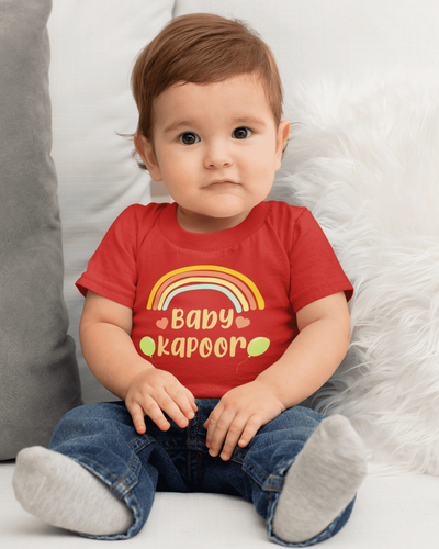 Custom Name Baby Surname Rainbow Design New Born Half Sleeves T-Shirt for Boys -FunkyTeesClub