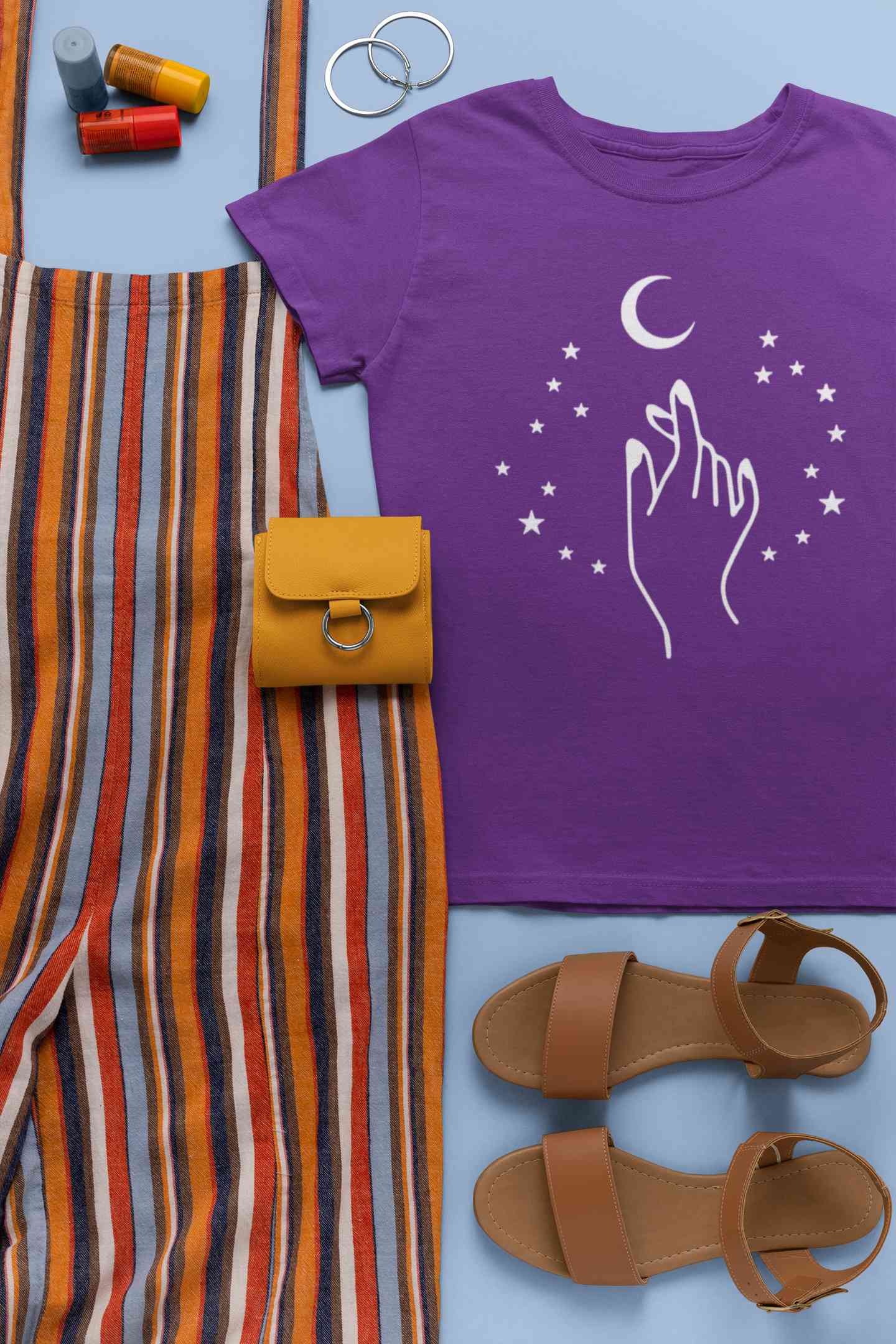 Moon And Hand Print Women Half Sleeves T-shirt- FunkyTeesClub
