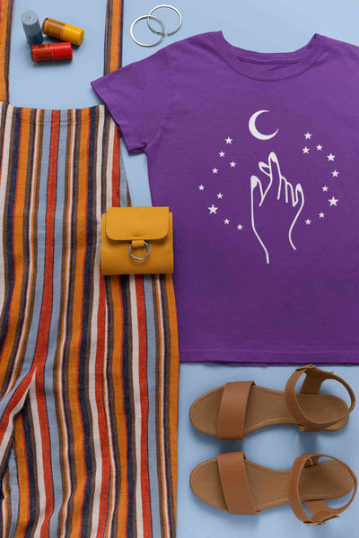 Moon And Hand Print Women Half Sleeves T-shirt- FunkyTeesClub