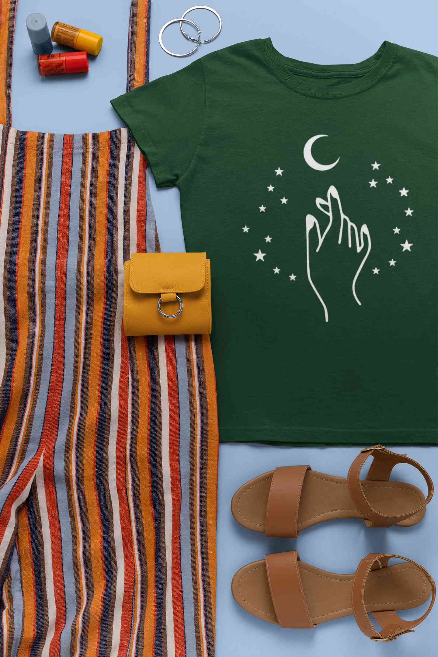 Moon And Hand Print Women Half Sleeves T-shirt- FunkyTeesClub