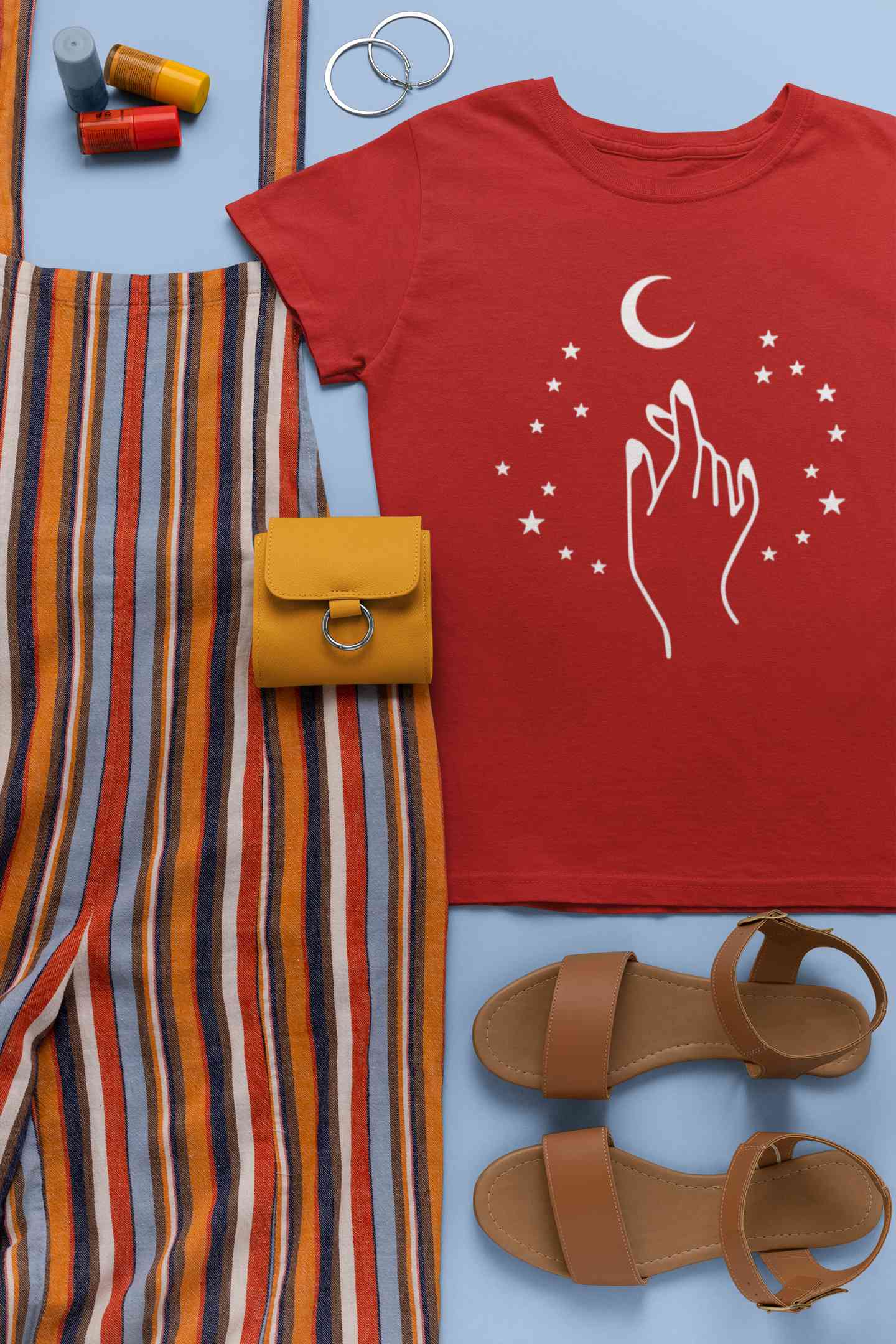 Moon And Hand Print Women Half Sleeves T-shirt- FunkyTeesClub