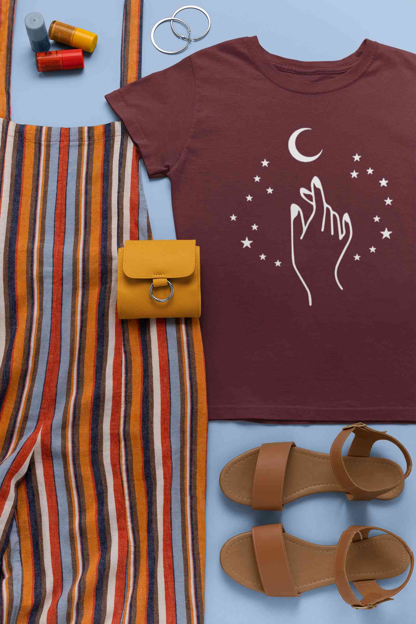 Moon And Hand Print Women Half Sleeves T-shirt- FunkyTeesClub