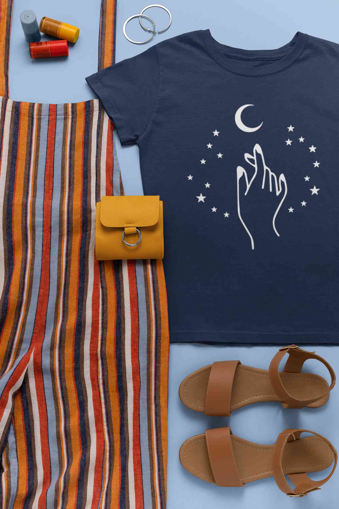 Moon And Hand Print Women Half Sleeves T-shirt- FunkyTeesClub