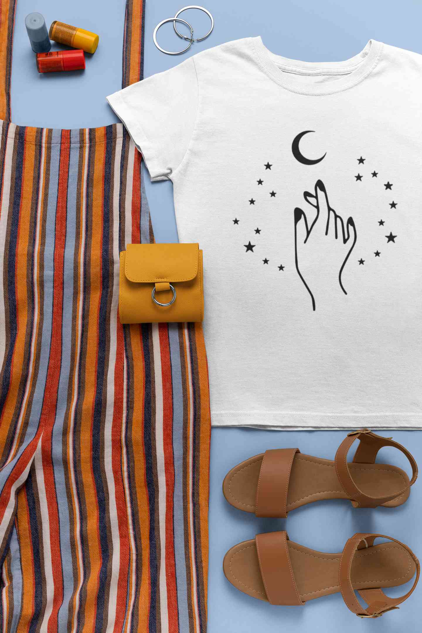 Moon And Hand Print Women Half Sleeves T-shirt- FunkyTeesClub