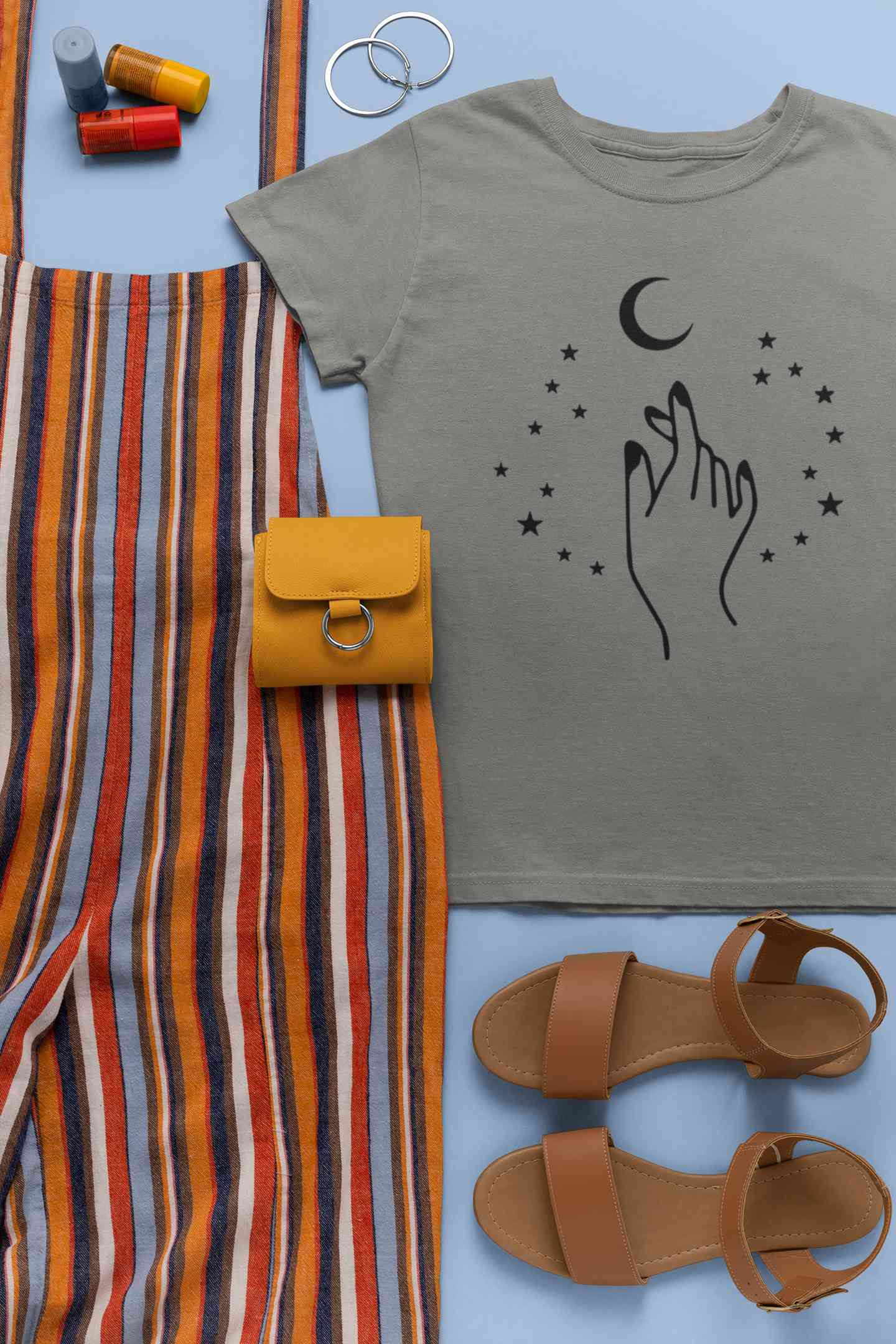 Moon And Hand Print Women Half Sleeves T-shirt- FunkyTeesClub
