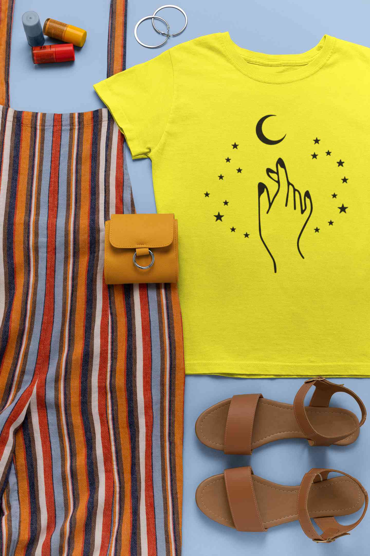 Moon And Hand Print Women Half Sleeves T-shirt- FunkyTeesClub