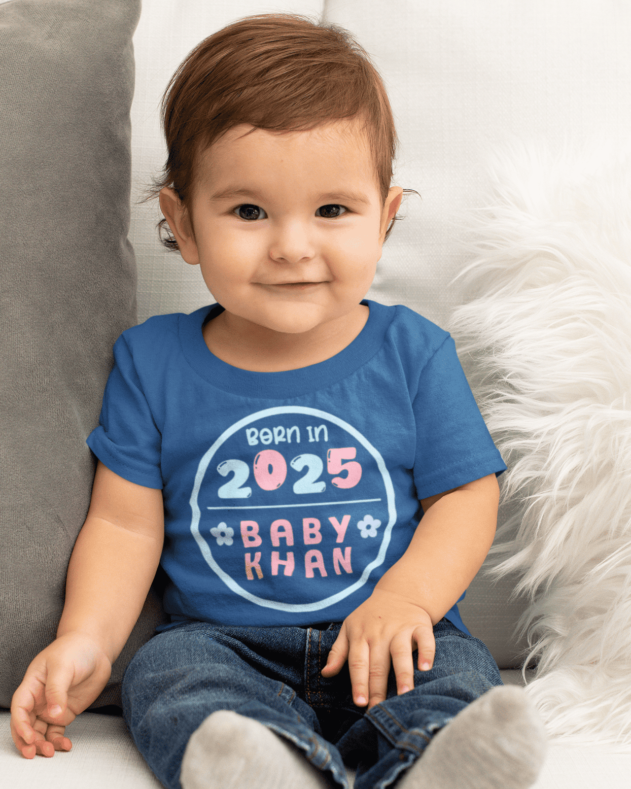 Custom Name Baby Surname And Year New Born Half Sleeves T-Shirt for Boys -FunkyTeesClub