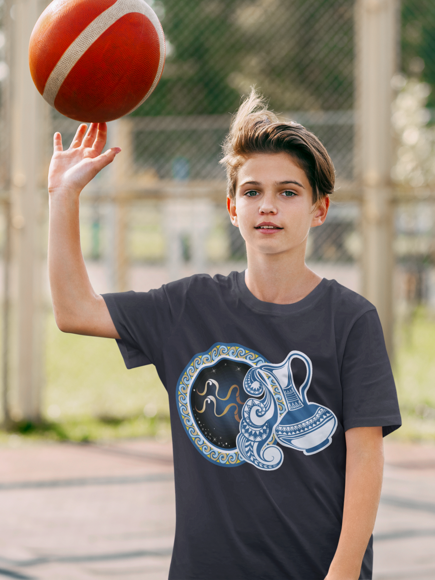 Aquarius Zodiac Sign Half Sleeves T-Shirt for Boy-FunkyTeesClub