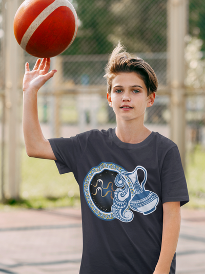 Aquarius Zodiac Sign Half Sleeves T-Shirt for Boy-FunkyTeesClub