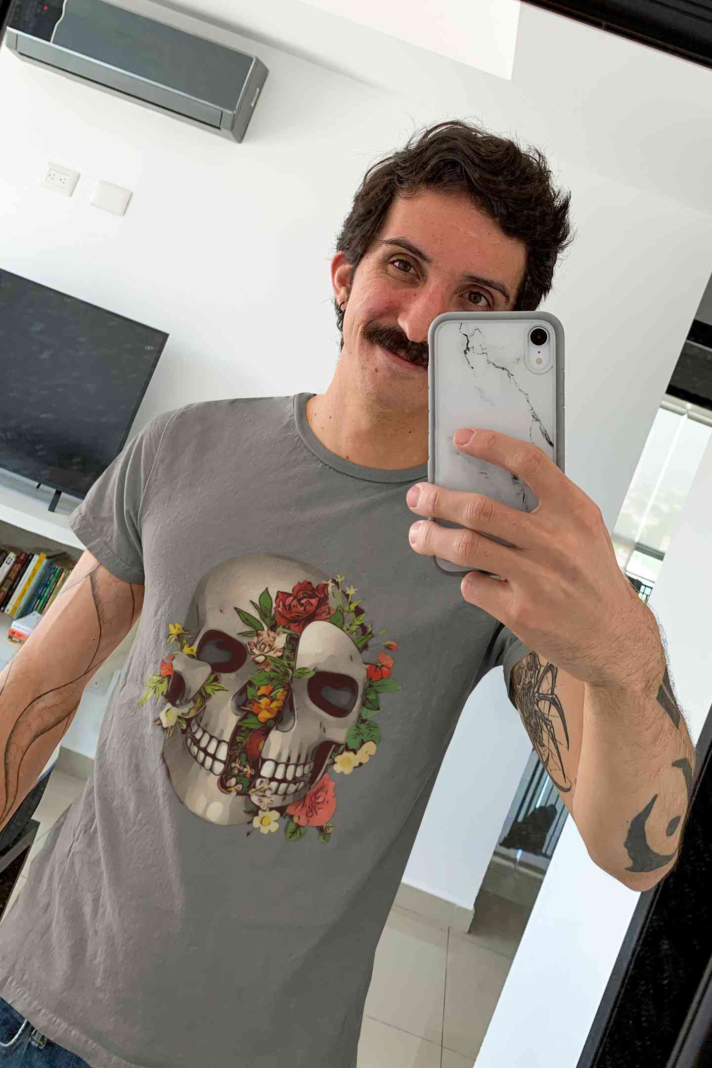 Floral And  Skull Print Mens Half Sleeves T-shirt- FunkyTeesClub