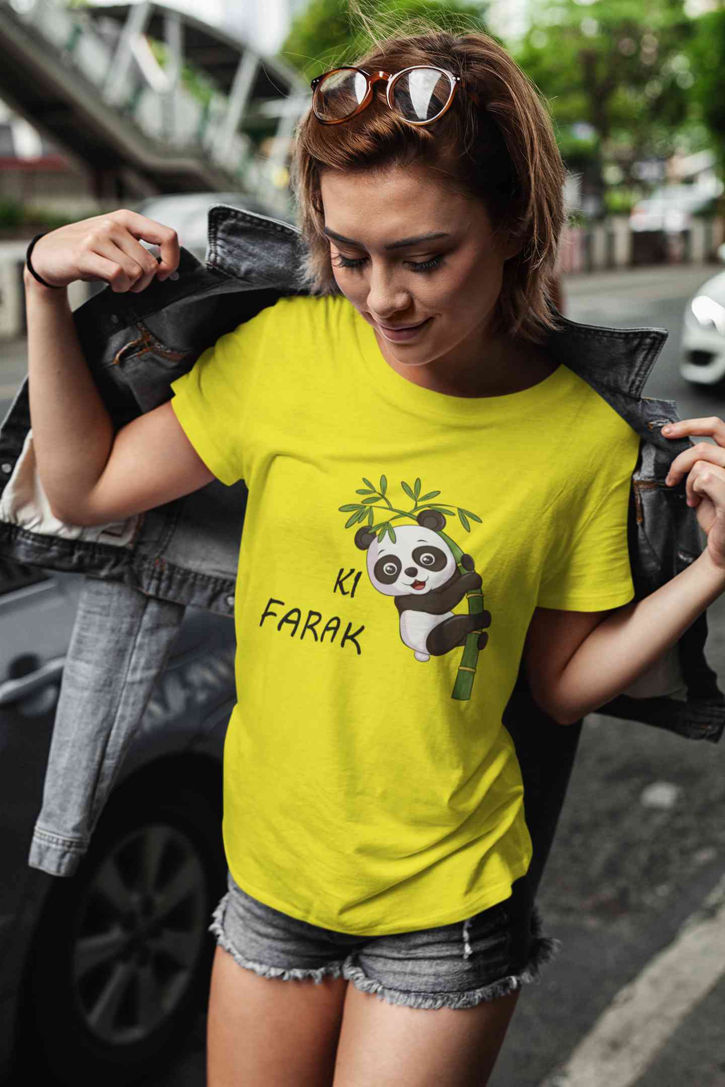 Ki Farak Panda Graphic Funny Women Half Sleeves T-shirt- FunkyTeesClub