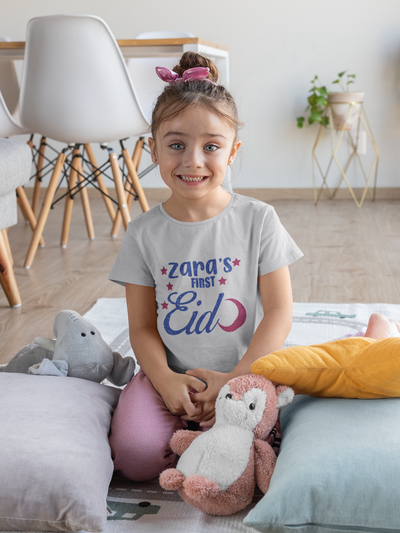 1st Eid Custom Name Half Sleeves T-Shirt For Girls -FunkyTeesClub