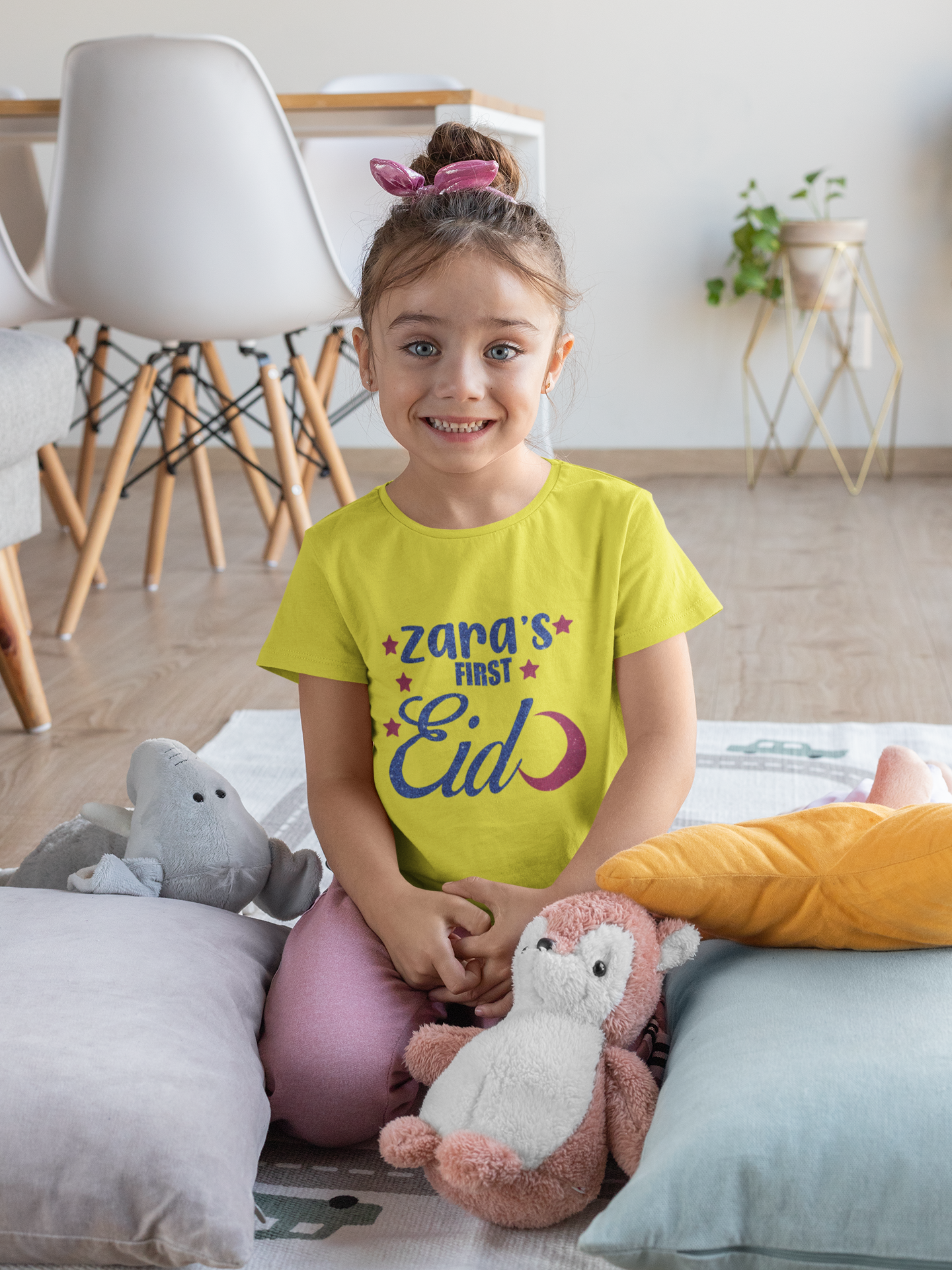 1st Eid Custom Name Half Sleeves T-Shirt For Girls -FunkyTeesClub