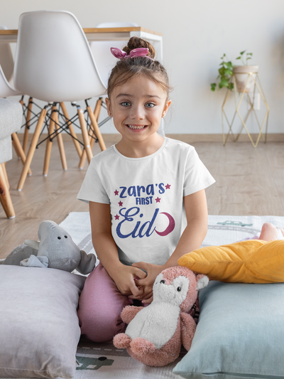 1st Eid Custom Name Half Sleeves T-Shirt For Girls -FunkyTeesClub