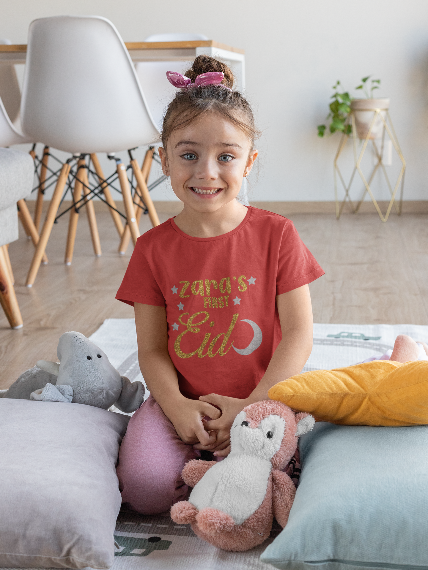1st Eid Custom Name Half Sleeves T-Shirt For Girls -FunkyTeesClub